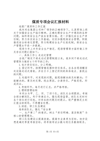 煤质专项会议汇报材料 