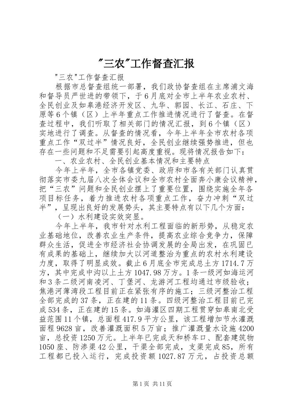 -三农-工作督查汇报 _第1页