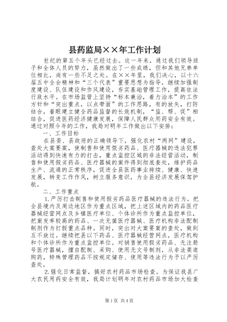 县药监局××年工作计划