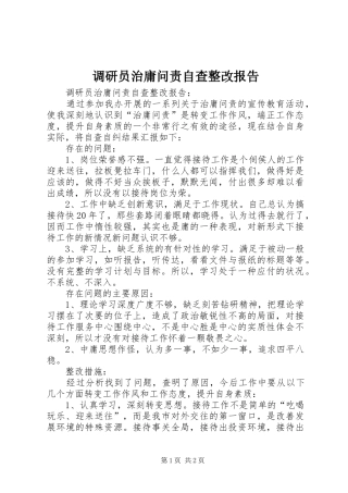 调研员治庸问责自查整改报告 