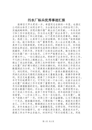 污水厂标兵优秀事迹汇报 