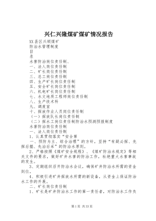 兴仁兴隆煤矿煤矿情况报告 