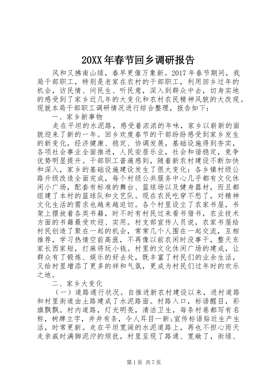 20XX年春节回乡调研报告_第1页
