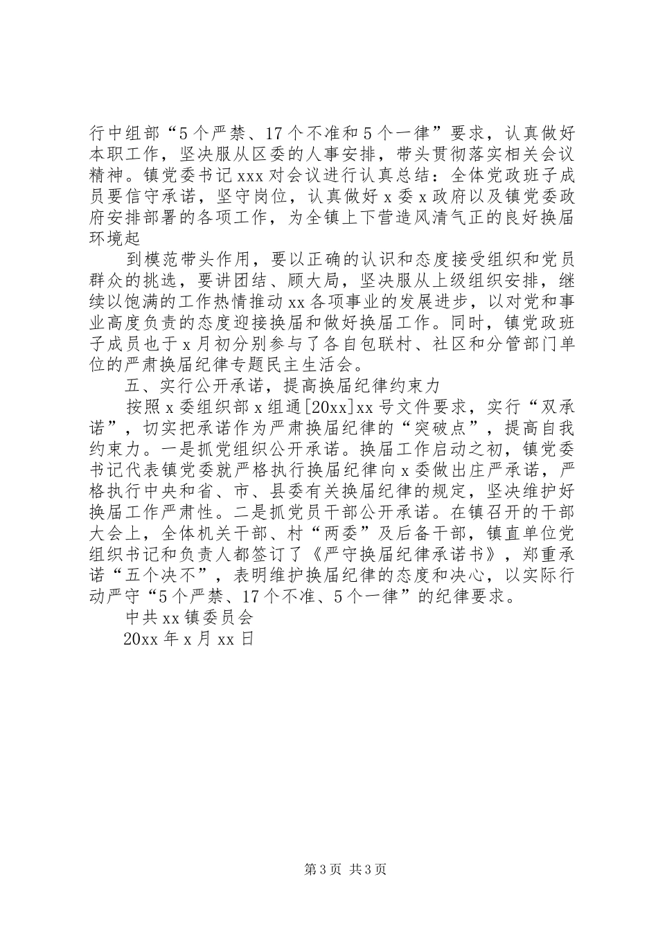 某某乡镇严肃换届工作纪律情况汇报 _第3页