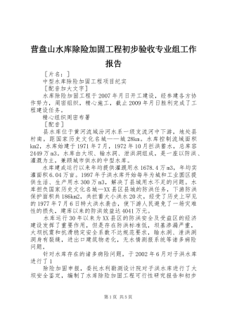 营盘山水库除险加固工程初步验收专业组工作报告 