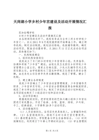 天岗湖小学乡村少年宫建设及活动开展情况汇报 