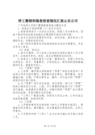 停工整顿和隐患排查情况汇报山东公司 