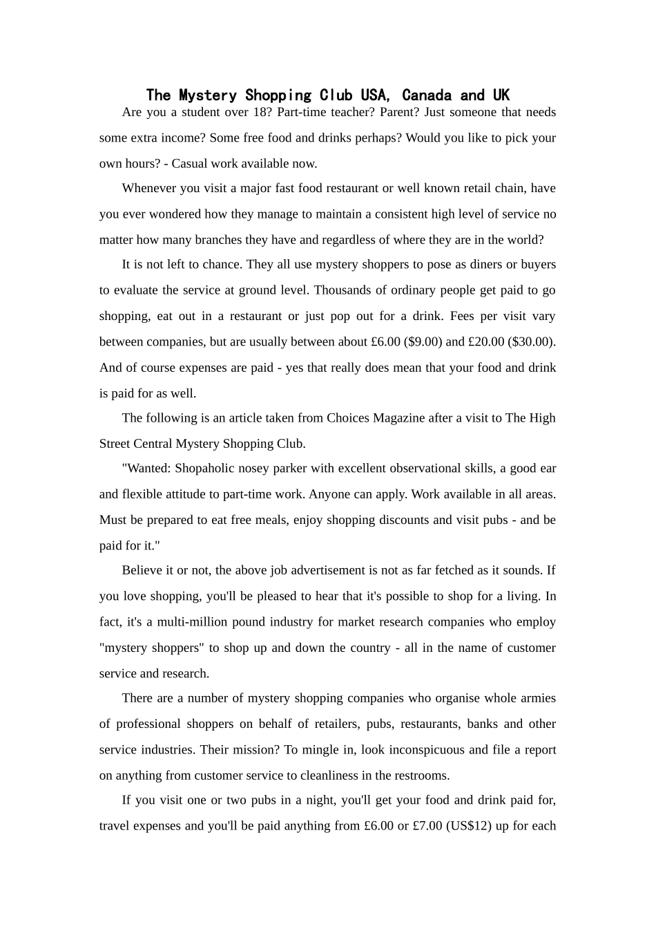 the mystery shopping club usa, canada and ukdoc--初中英语 _第1页