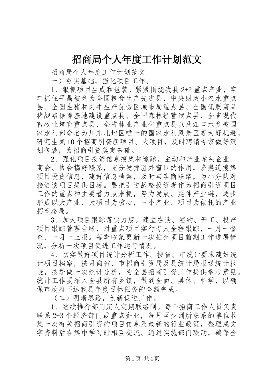 招商局个人年度工作计划范文_第1页