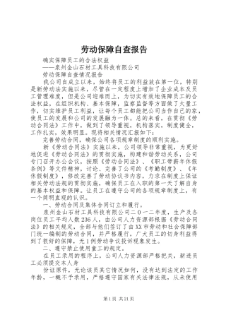 劳动保障自查报告 
