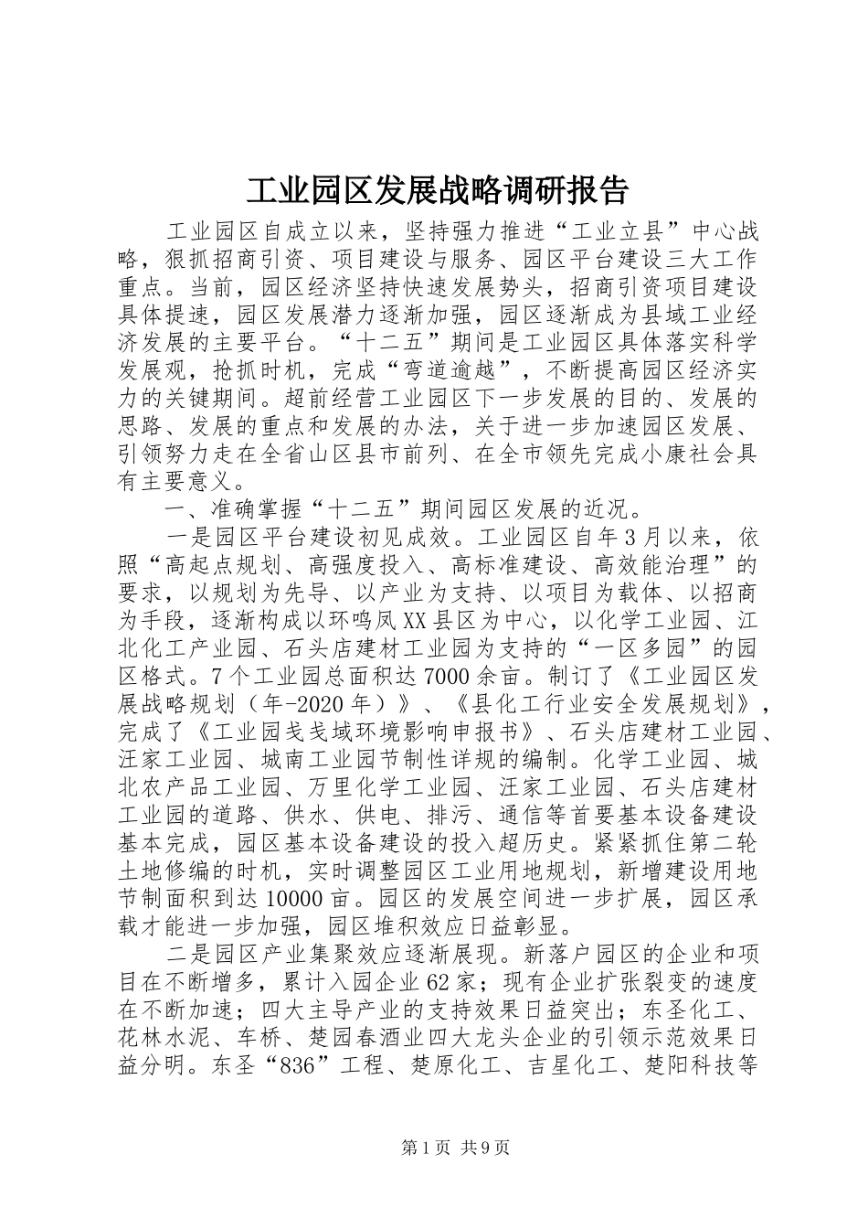 工业园区发展战略调研报告 _第1页
