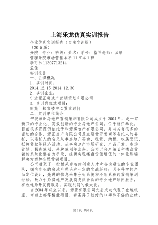 上海乐龙仿真实训报告 