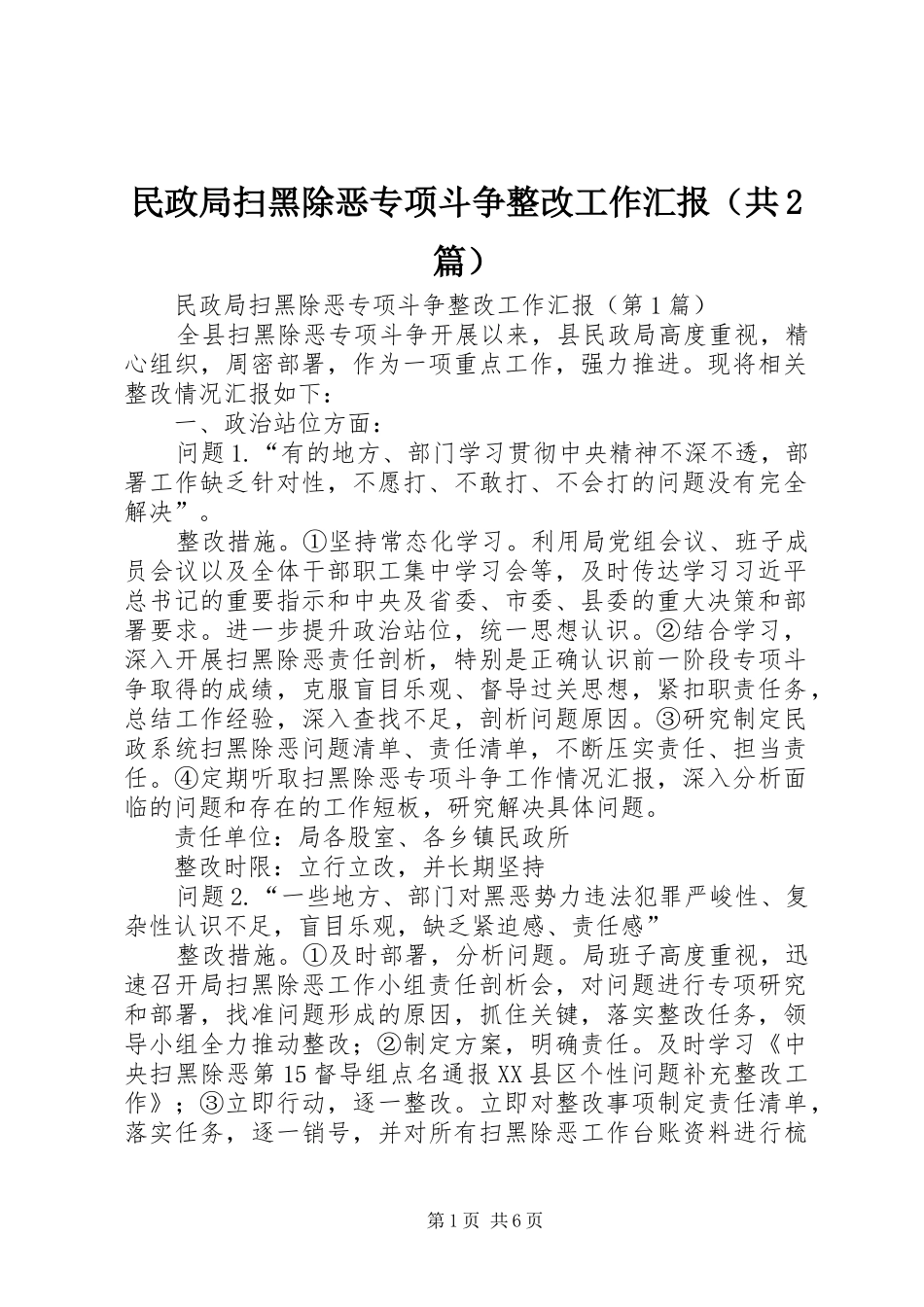 民政局扫黑除恶专项斗争整改工作汇报（共2篇）_第1页