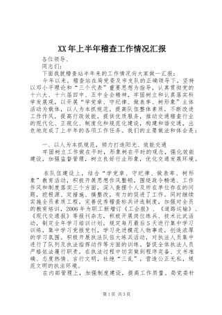 XX年上半年稽查工作情况汇报 