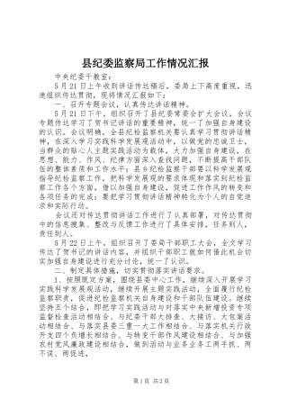 县纪委监察局工作情况汇报 
