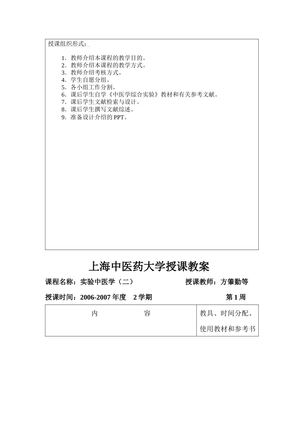 方肇勤中医学综合实验教案-上海中医药大学教案首页_第2页