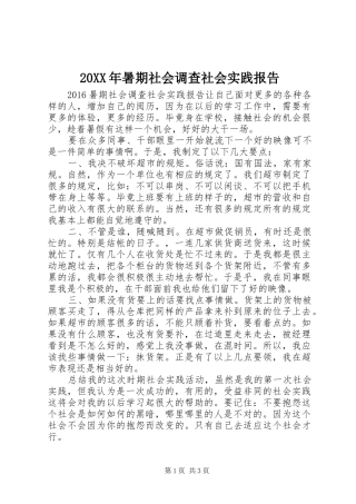 20XX年暑期社会调查社会实践报告