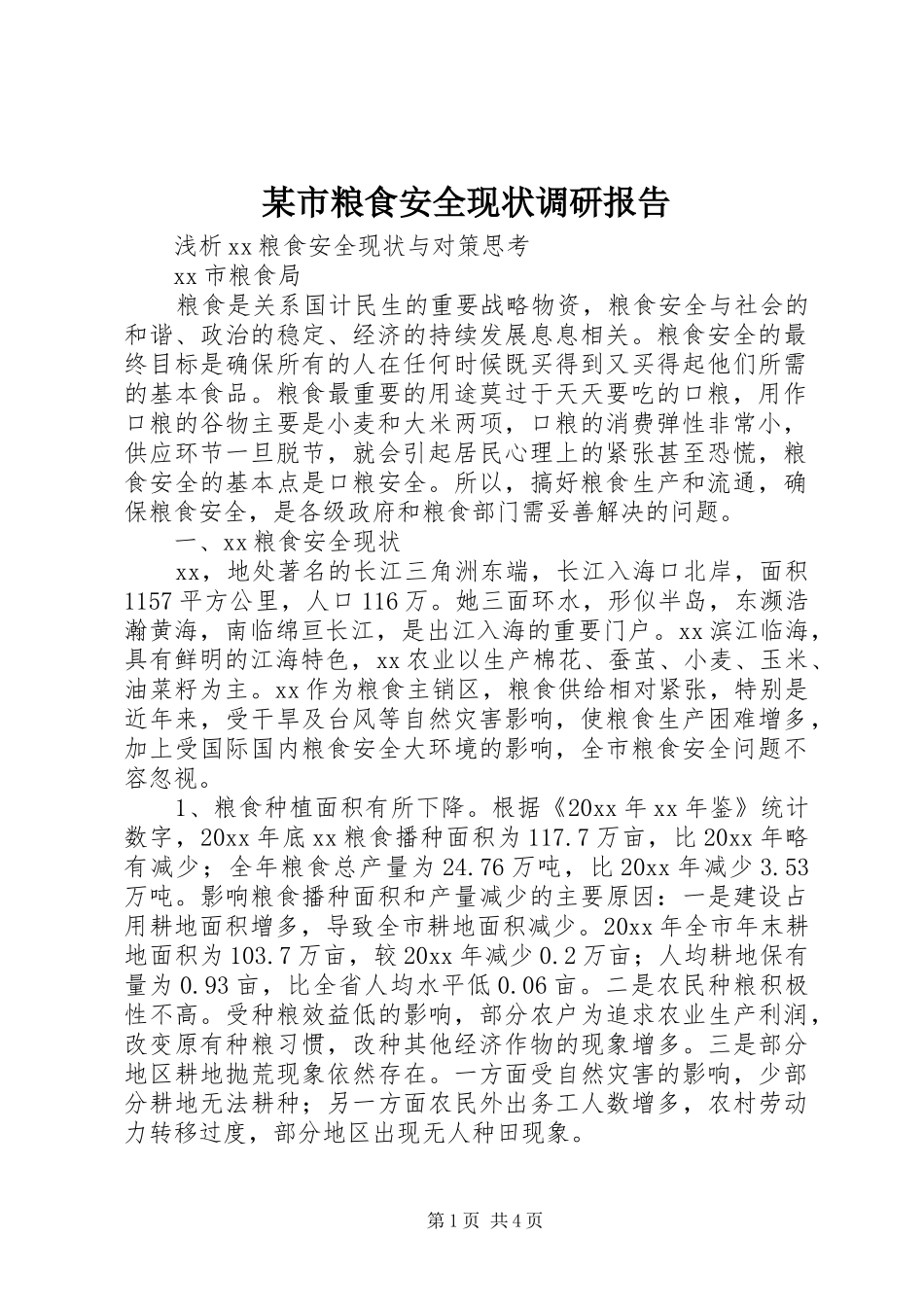 某市粮食安全现状调研报告 _第1页