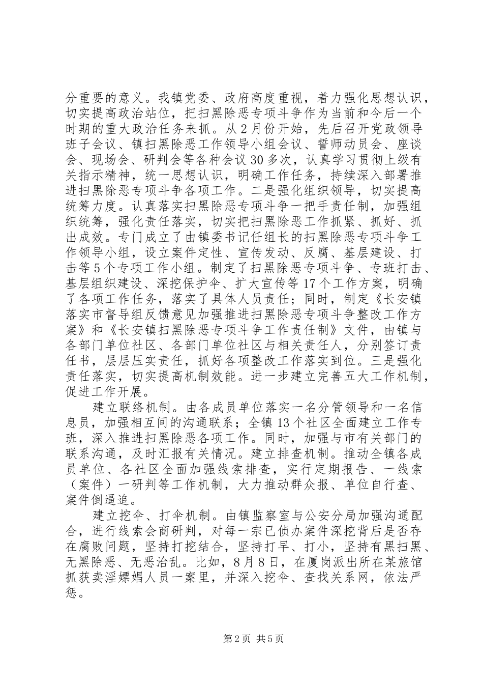 乡镇扫黑除恶督导反馈意见整改落实情况报告 _第2页