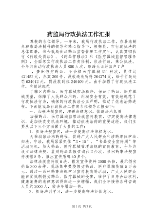 药监局行政执法工作汇报 