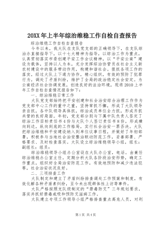 20XX年上半年综治维稳工作自检自查报告