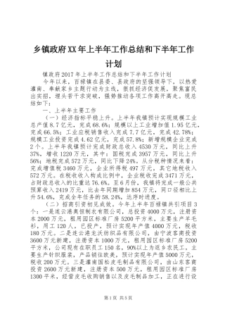 乡镇政府XX年上半年工作总结和下半年工作计划