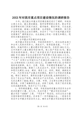 20XX年对我市重点项目建设情况的调研报告 (3)
