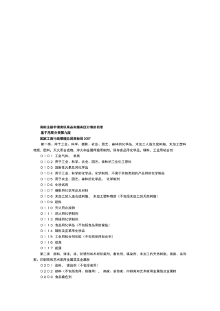 商标注册申请类似商品和服务区分表的目录