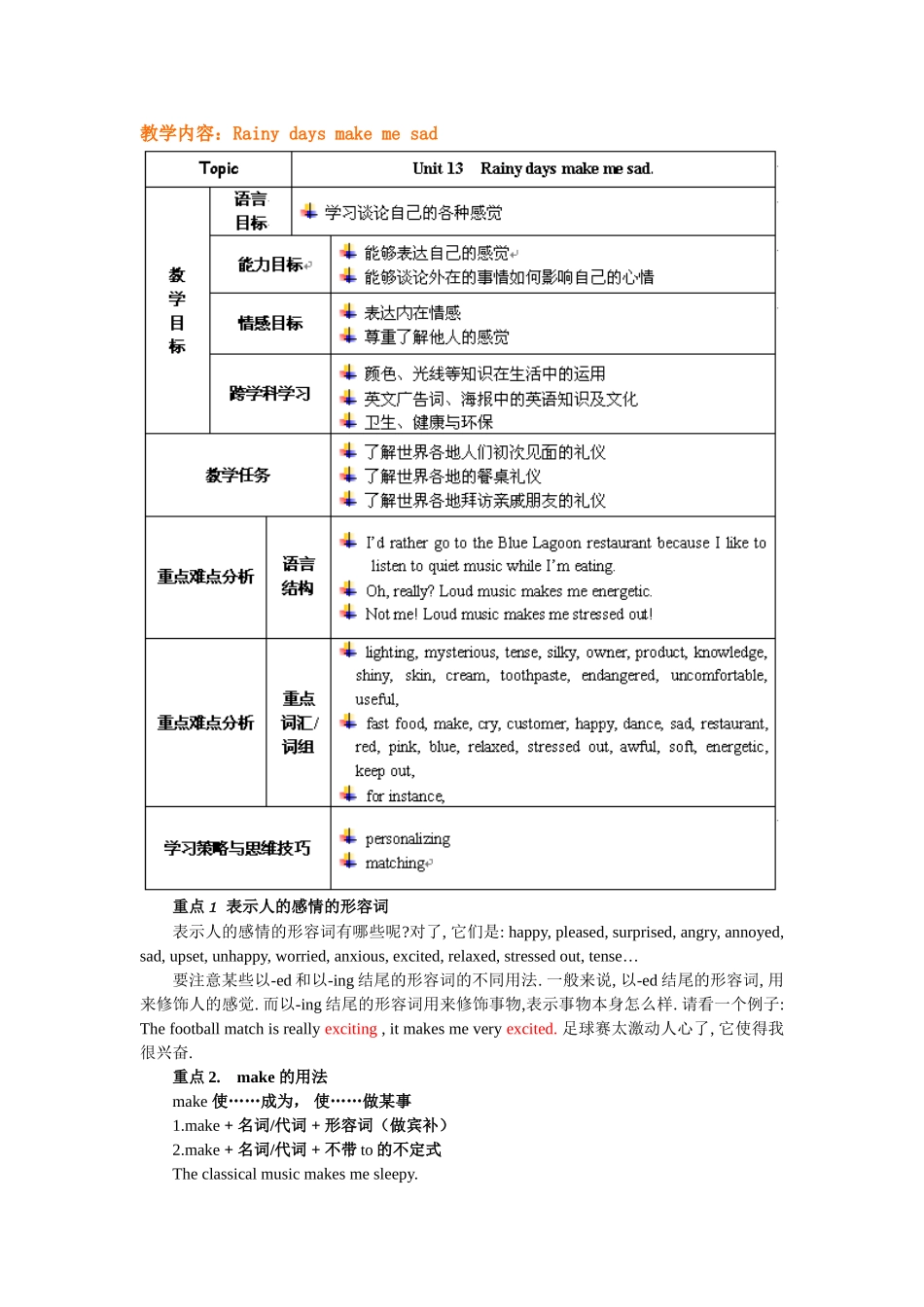 unit 13 rainy days make me sad1（人教新目标九年级） (1)doc--初中英语 _第1页
