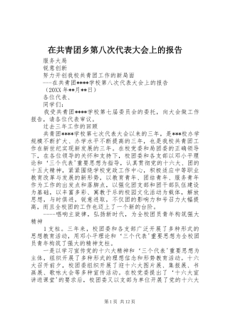 在共青团乡第八次代表大会上的报告 