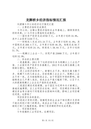 龙狮桥乡经济指标情况汇报 