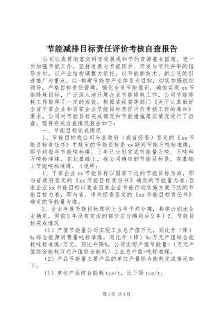 节能减排目标责任评价考核自查报告 