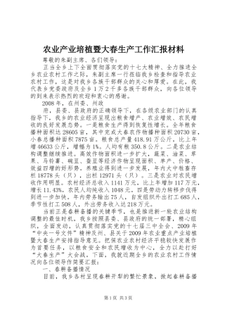 农业产业培植暨大春生产工作汇报材料 