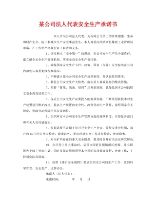 《安全管理文档》之某公司法人代表安全生产承诺书 