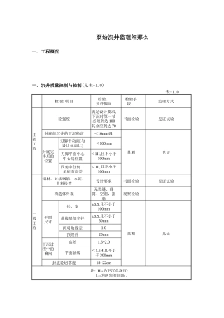 泵站沉井监理细则