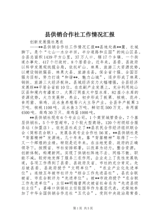 县供销合作社工作情况汇报 