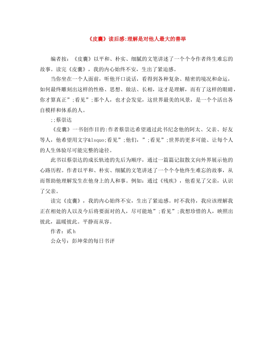 《皮囊》读后感-理解是对他人最大的善举 _第1页