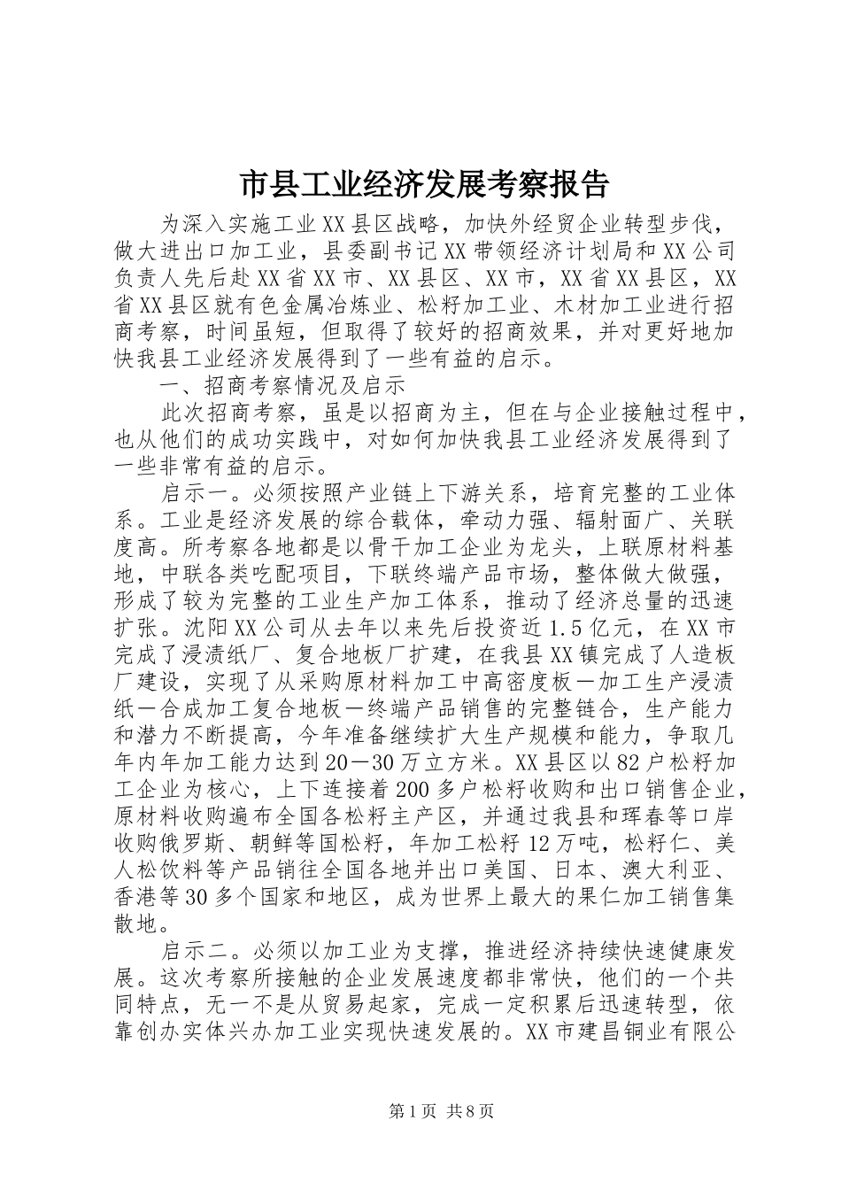 市县工业经济发展考察报告 _第1页