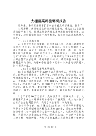 大棚蔬菜种植调研报告 