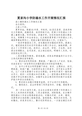 夏家沟小学防溺水工作开展情况汇报 