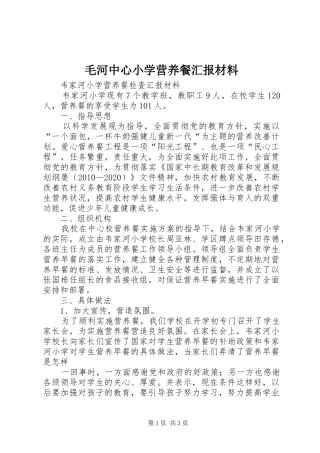 毛河中心小学营养餐汇报材料 