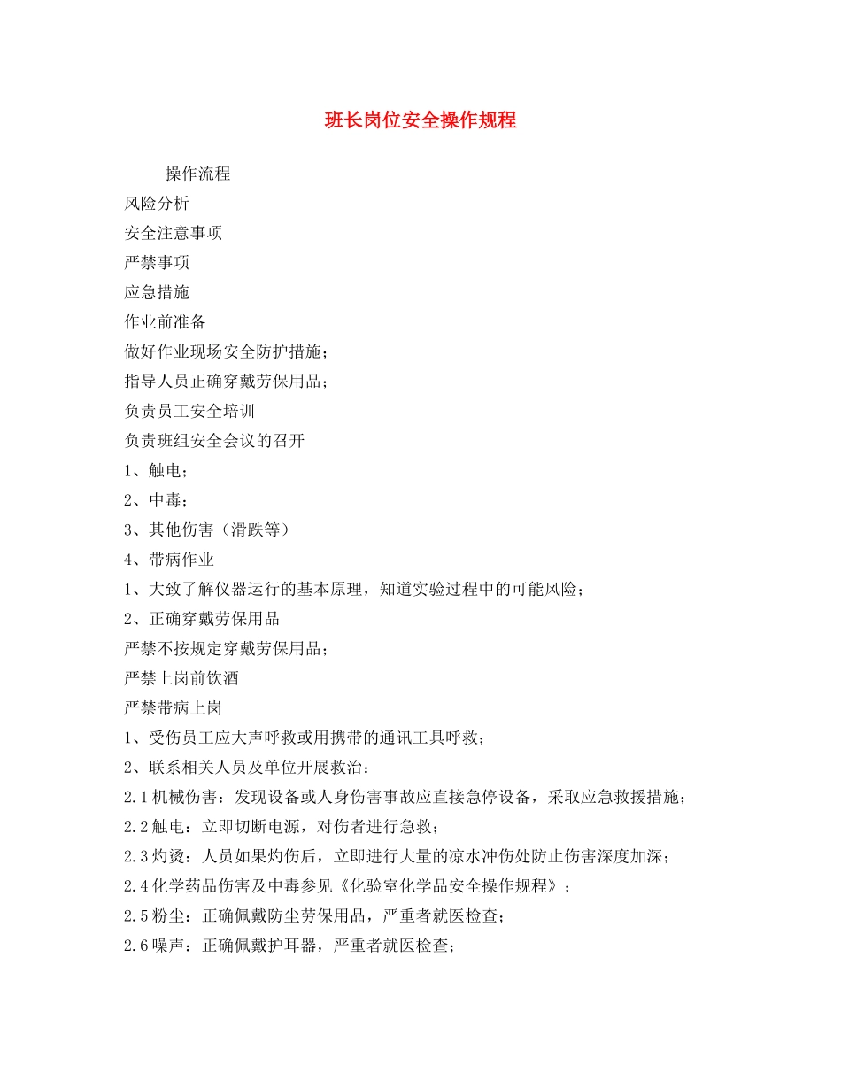 《安全操作规程》之班长岗位安全操作规程 _第1页