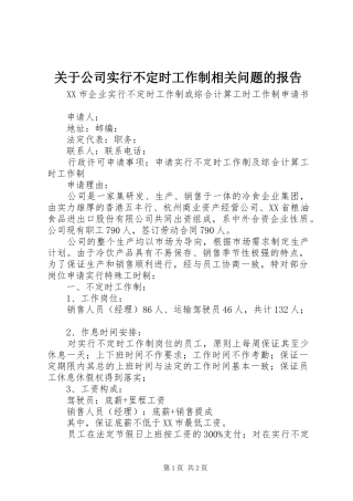 关于公司实行不定时工作制相关问题的报告 