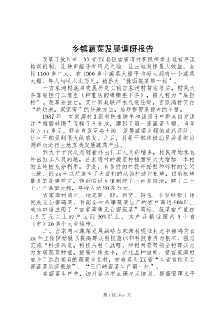 乡镇蔬菜发展调研报告 