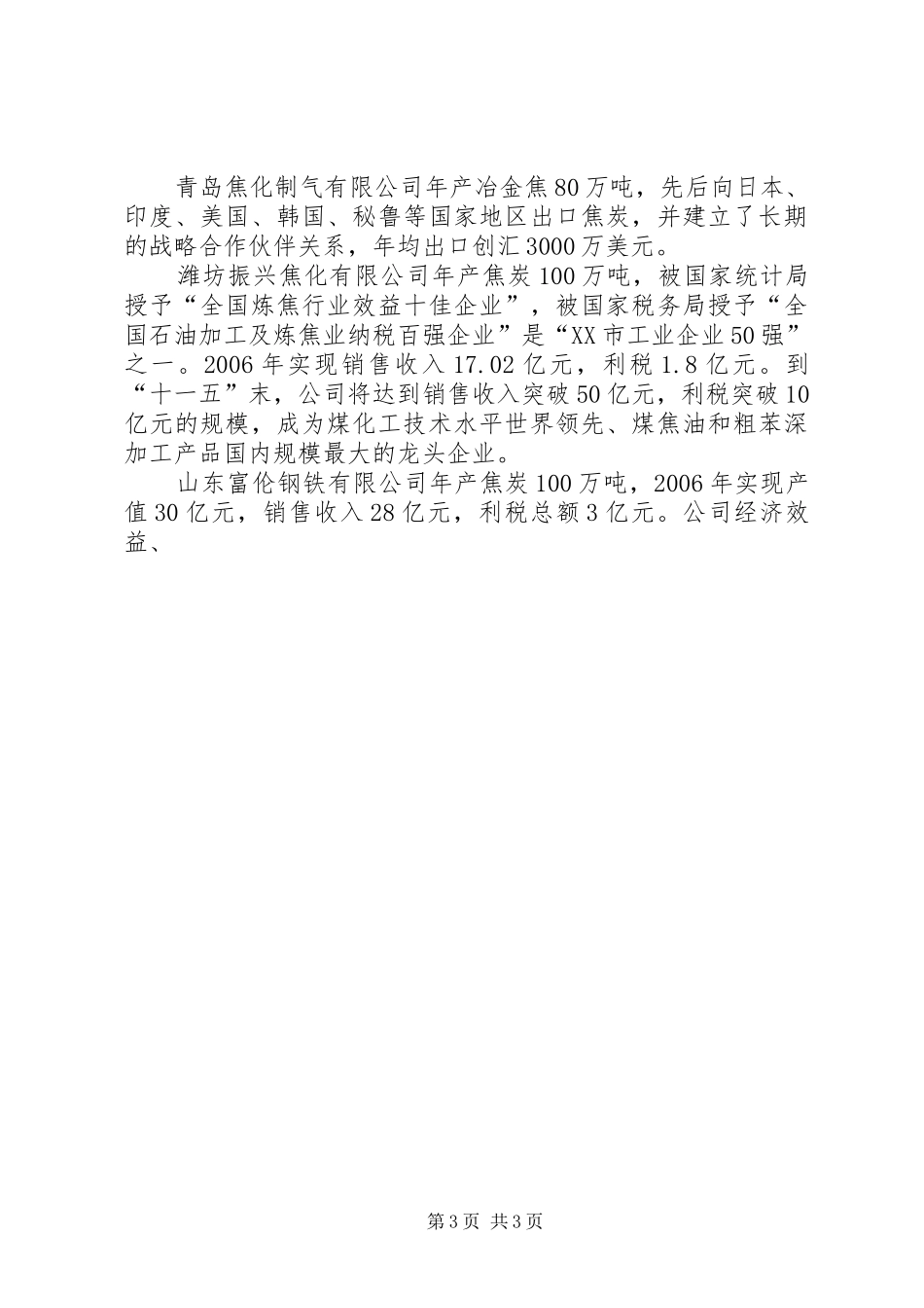 关于申请成立省焦化行业协会的情况汇报 _第3页