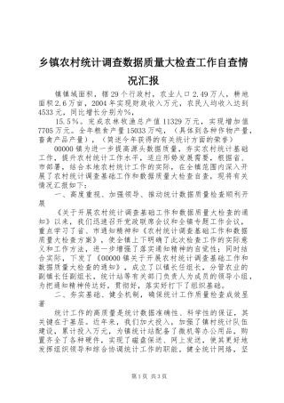 乡镇农村统计调查数据质量大检查工作自查情况汇报 