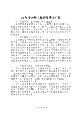 XX年度老龄工作开展情况汇报 