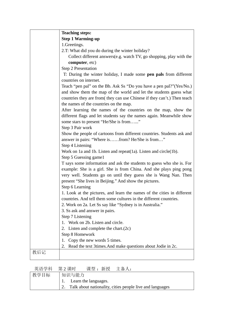 unit 1 where’s your pen pal from教案（人教新目标七年级下）doc--初中英语 _第3页