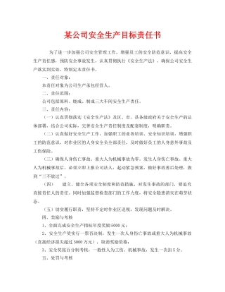 《安全管理文档》之某公司安全生产目标责任书 