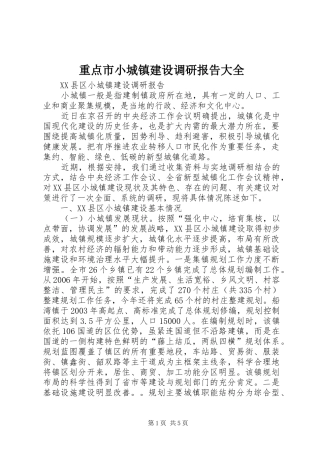 重点市小城镇建设调研报告大全 